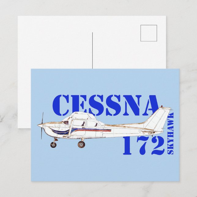 Illustration av Cessna 172 Skyhawk-flygplanets des Vykort (Fram/baksida)