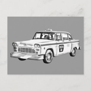 Illustration av Checker Taxi Cab Vykort