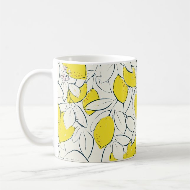 illustration av citrusfrukter av gult hand plockad kaffemugg (Vänster)
