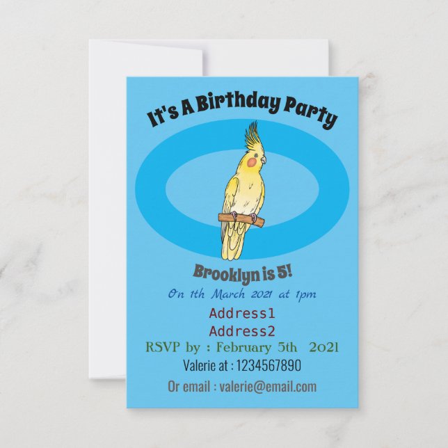 illustration av Cockatiel-fågelns tecknad Inbjudningar (Framsida)