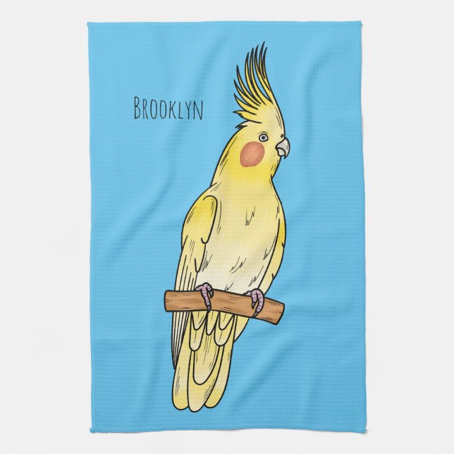 illustration av Cockatiel-fågelns tecknad Kökshandduk (Vertikal)