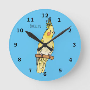 illustration av Cockatiel-fågelns tecknad Rund Klocka