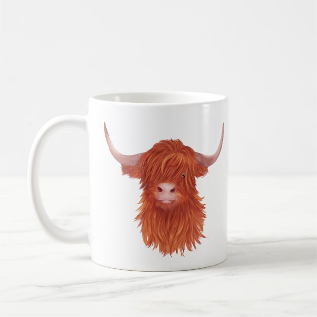 Illustration av Cow-Orange i högland  Kaffemugg (Vänster)
