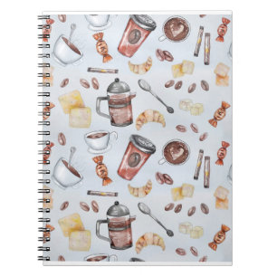 Illustration av Croissant Coffee Breakfast Tecknin Anteckningsbok