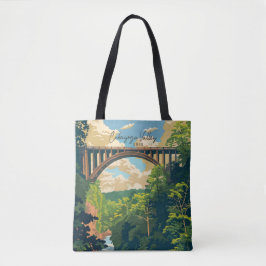 Illustration av Cuhayoga Valley Ohio Vintage resor Tygkasse