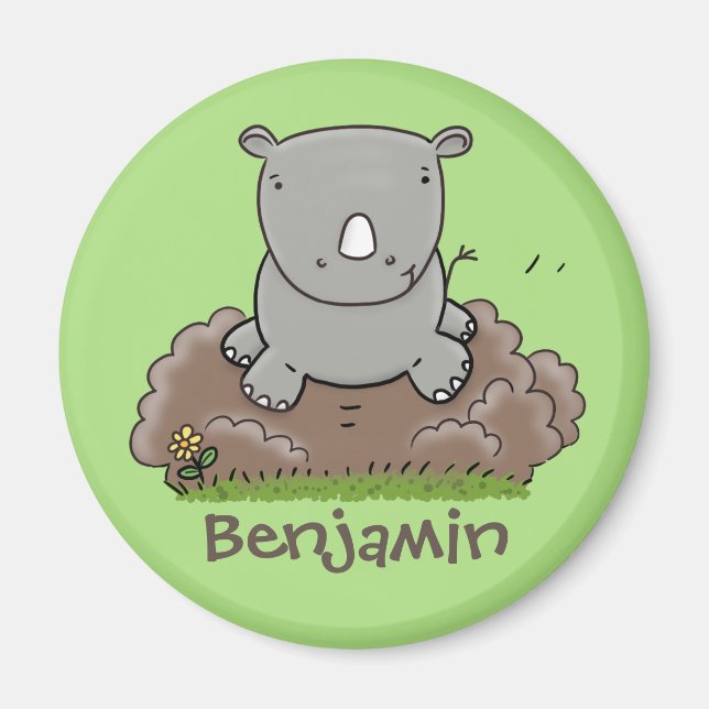 illustration av Cute baby rhino-gröntens tecknad Magnet (Framsidan)