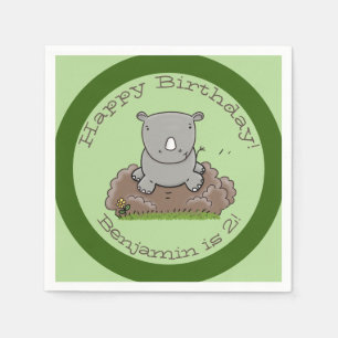 illustration av Cute baby rhino-gröntens tecknad Pappersservett