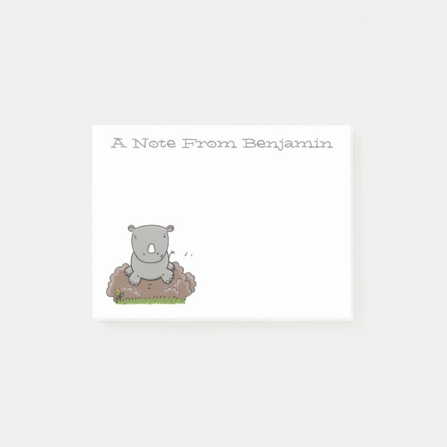 illustration av Cute baby rhino-gröntens tecknad Post-it Block (Framsida)