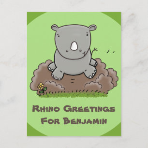 illustration av Cute baby rhino-gröntens tecknad Vykort