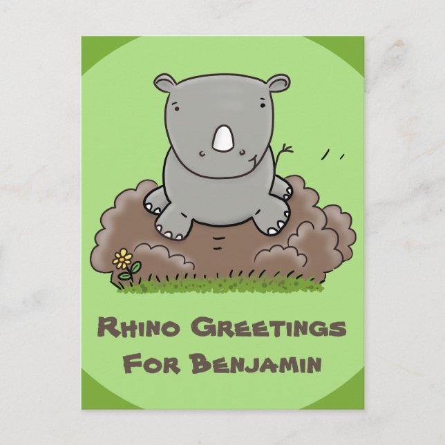 illustration av Cute baby rhino-gröntens tecknad Vykort (Framsida)