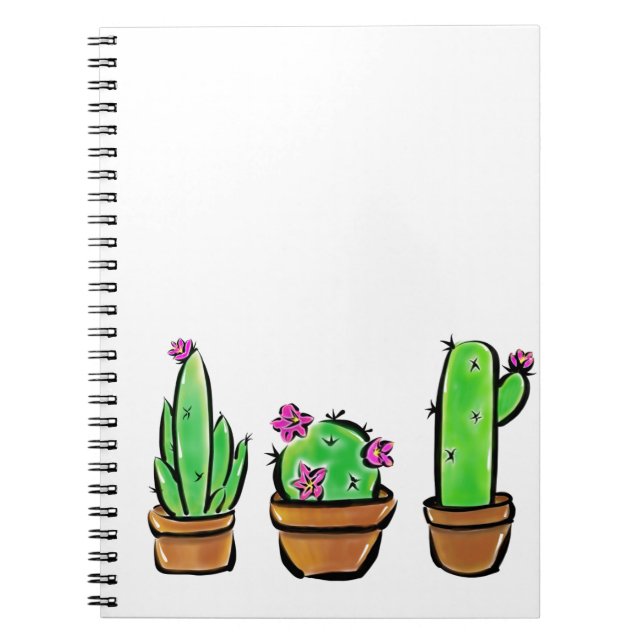 Illustration av Cute Cactus Trio Anteckningsbok Med Spiral (Framsidan)