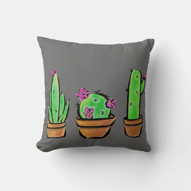 Illustration av Cute Cactus Trio Kudde (Framsida)
