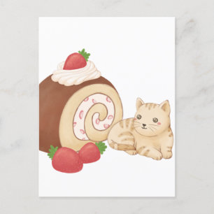 Illustration av Cute Cat och Dessert Vykort