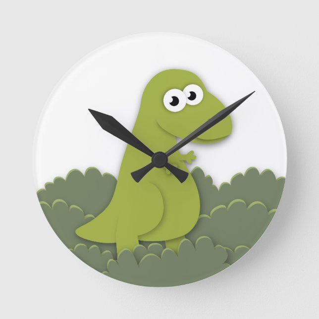 Illustration av Cute Dino Trex Rund Klocka (Framsida)