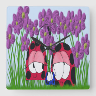 Illustration av Cute Ladybug-familjen Fyrkantig Klocka
