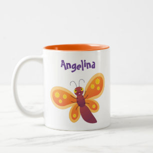 illustration av Cute lycklig orange-tecknaden för Två-Tonad Mugg