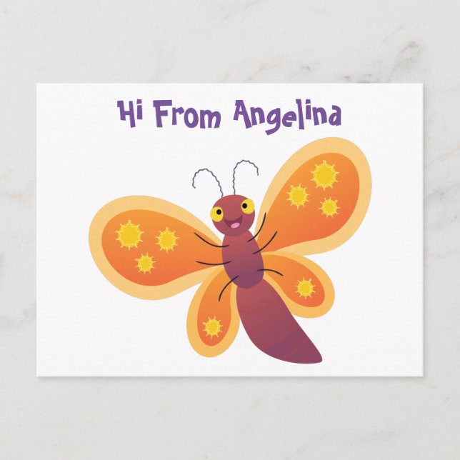 illustration av Cute lycklig orange-tecknaden för  Vykort (Framsida)