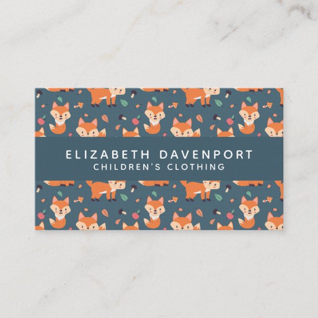 Illustration av Cute Orange Fox Mönster Visitkort (Framsida)