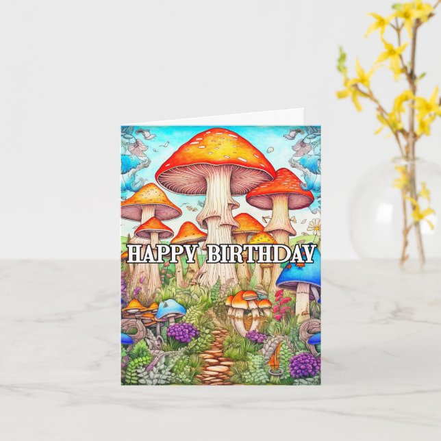 Illustration av cute-överodlad svampskog kort (Gul blomma)