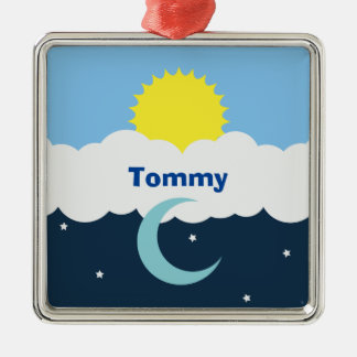Illustration av Cute Sol Måne och Stars Baby Julgransprydnad Metall