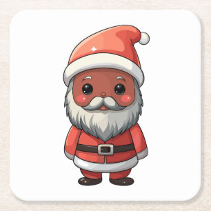 Illustration av Cute Tecknad Jultomten Underlägg Papper Kvadrat
