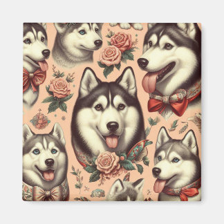 Illustration av Cute Vintage Siberian husky Magnet