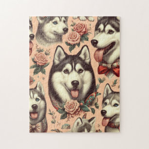 Illustration av Cute Vintage Siberian husky Pussel