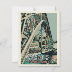 Illustration av D. Luis-bron Porto Portugal Vykort