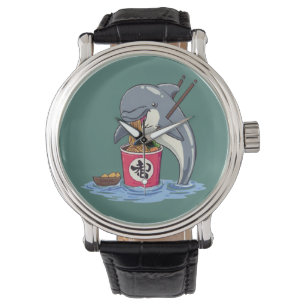 Illustration av delfin som äter Ramen Armbandsur
