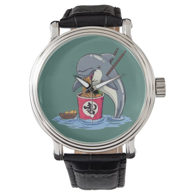 Illustration av delfin som äter Ramen Armbandsur (Framsida)
