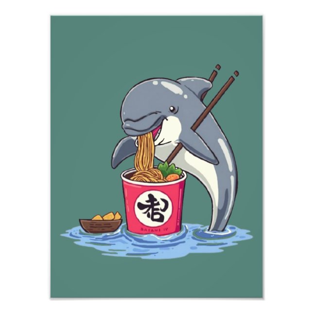 Illustration av delfin som äter Ramen Fototryck (Framsidan)