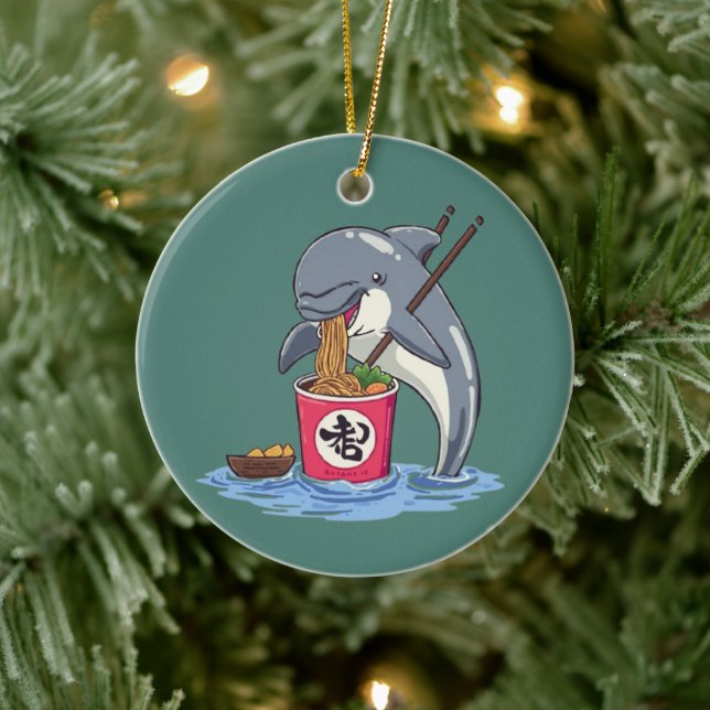 Illustration av delfin som äter Ramen Julgransprydnad Keramik (Träd)