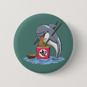 Illustration av delfin som äter Ramen Knapp