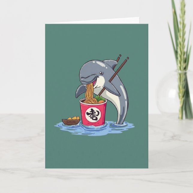 Illustration av delfin som äter Ramen Kort (Framsida)