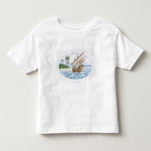 Illustration av den 16th århundradefrakten nära ön tee shirt (Framsida)