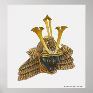 Illustration av den 16th århundradesamuraihjälme poster