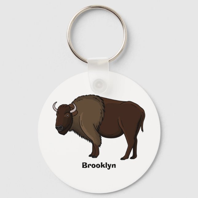 illustration av den amerikanska bison buffalo i ly nyckelring (Framsida)