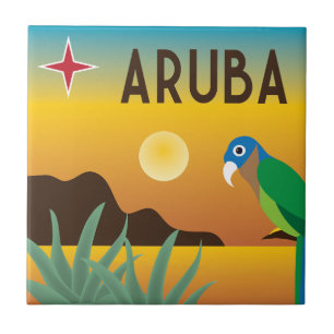 Illustration av den aruba färgade karibiska ön kakelplatta