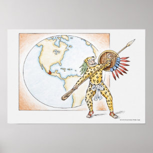 Illustration av den Aztec jaguarkrigare Poster