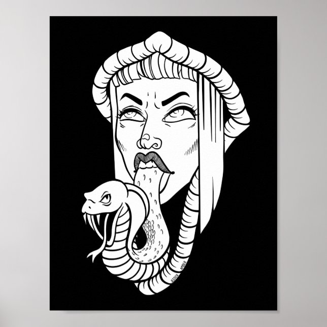 Illustration av den gotiska Woman Black Snake Tung Poster (Framsidan)