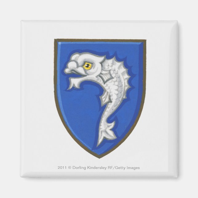 Illustration av den heraldiska fisksymbolen på skö magnet (Framsidan)