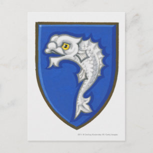 Illustration av den heraldiska fisksymbolen på skö vykort