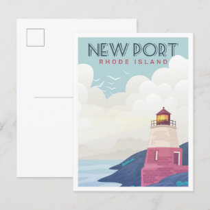 Illustration av den nya hamnen Rhode island Vintag Vykort