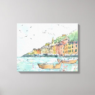 Illustration av den Porofino hamnen Canvastryck
