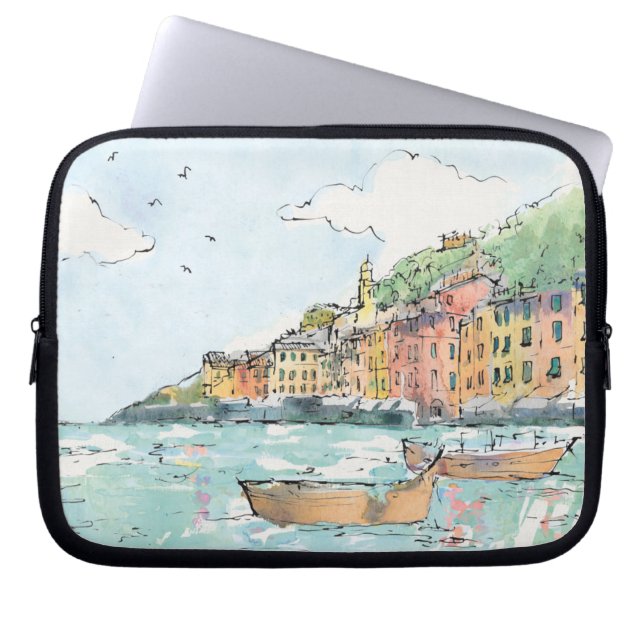 Illustration av den Porofino hamnen Laptop Sleeve (Framsidan)