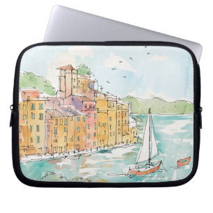 Illustration av den Porofino hamnen med segelbåte Laptop Sleeve