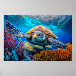 Illustration av den skadliga Swimming Sea Turtle Poster