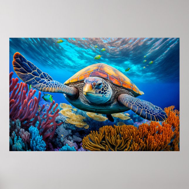 Illustration av den skadliga Swimming Sea Turtle Poster (Framsidan)