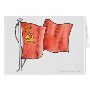Illustration av den sovjetiska flagga hälsningskort