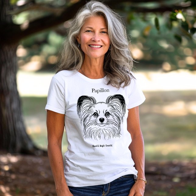 Illustration av den svarta linjen Papillon Porträt T Shirt (Skapare uppladdad)